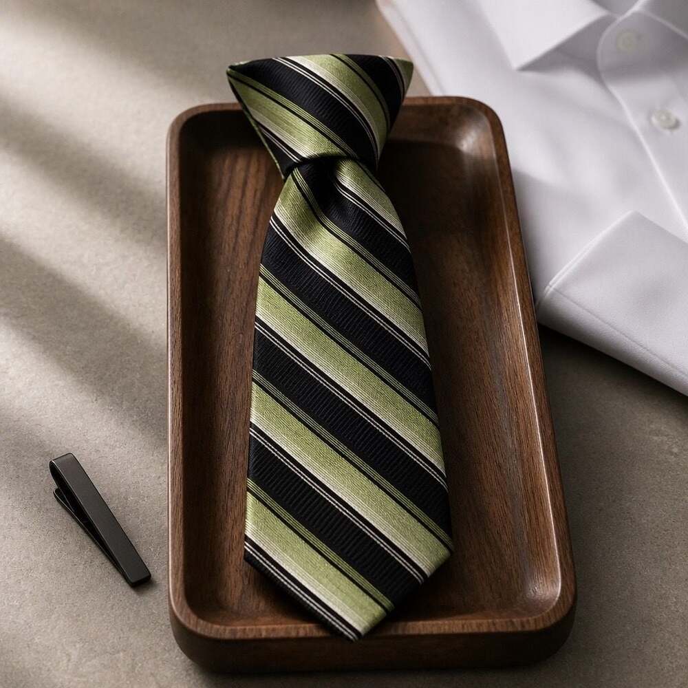 Stafford Essentials Men's Green and Black Striped Necktie